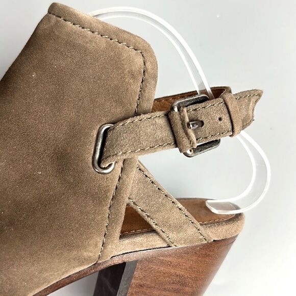 Frye Dani Shield Sling Peep Toe Ankle Booties Sandals Tan Suede Size 7 - Picture 8 of 15